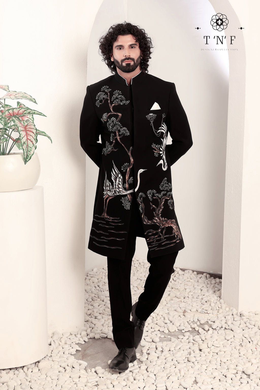 Eternal Crane Noir Embroidered Indo-western