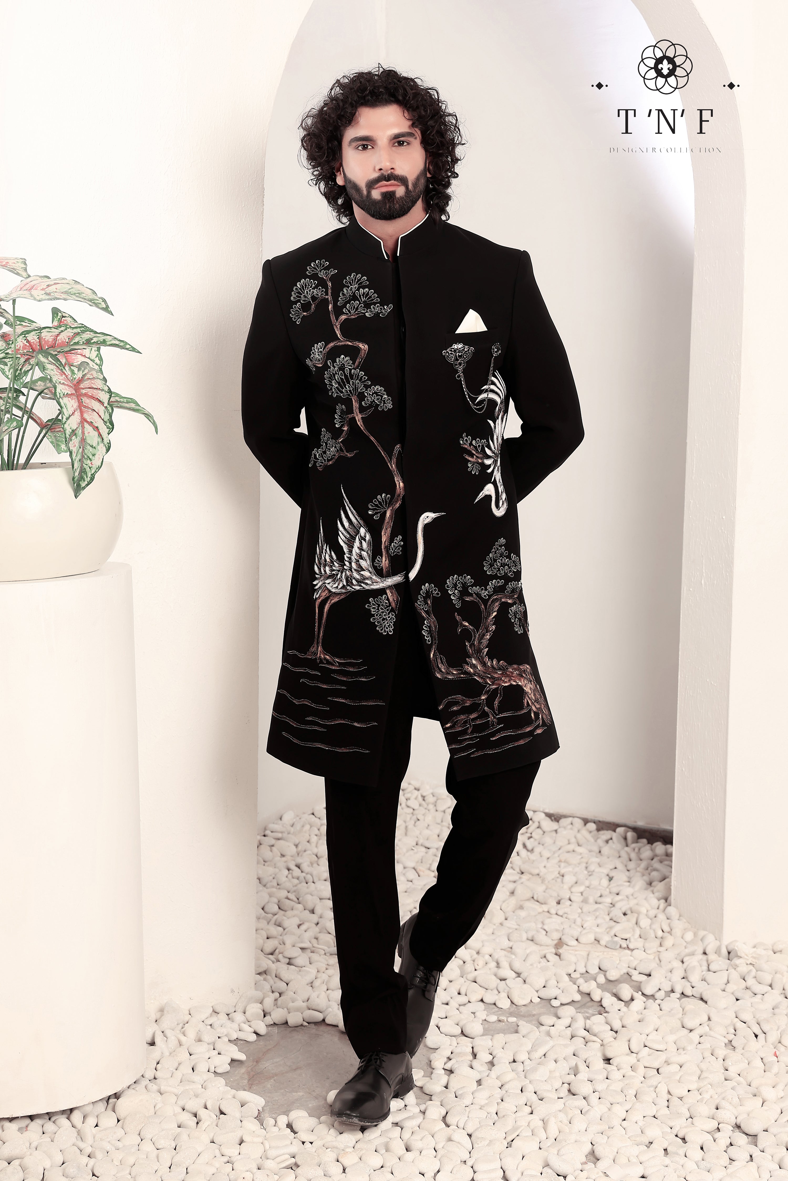 Eternal Crane Noir Embroidered Indo-western