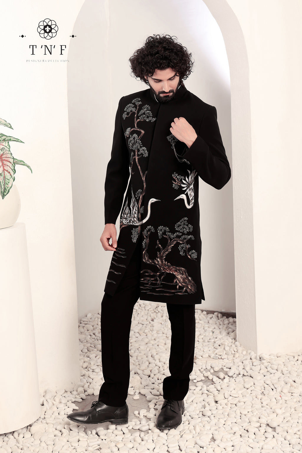 Eternal Crane Noir Embroidered Indo-western