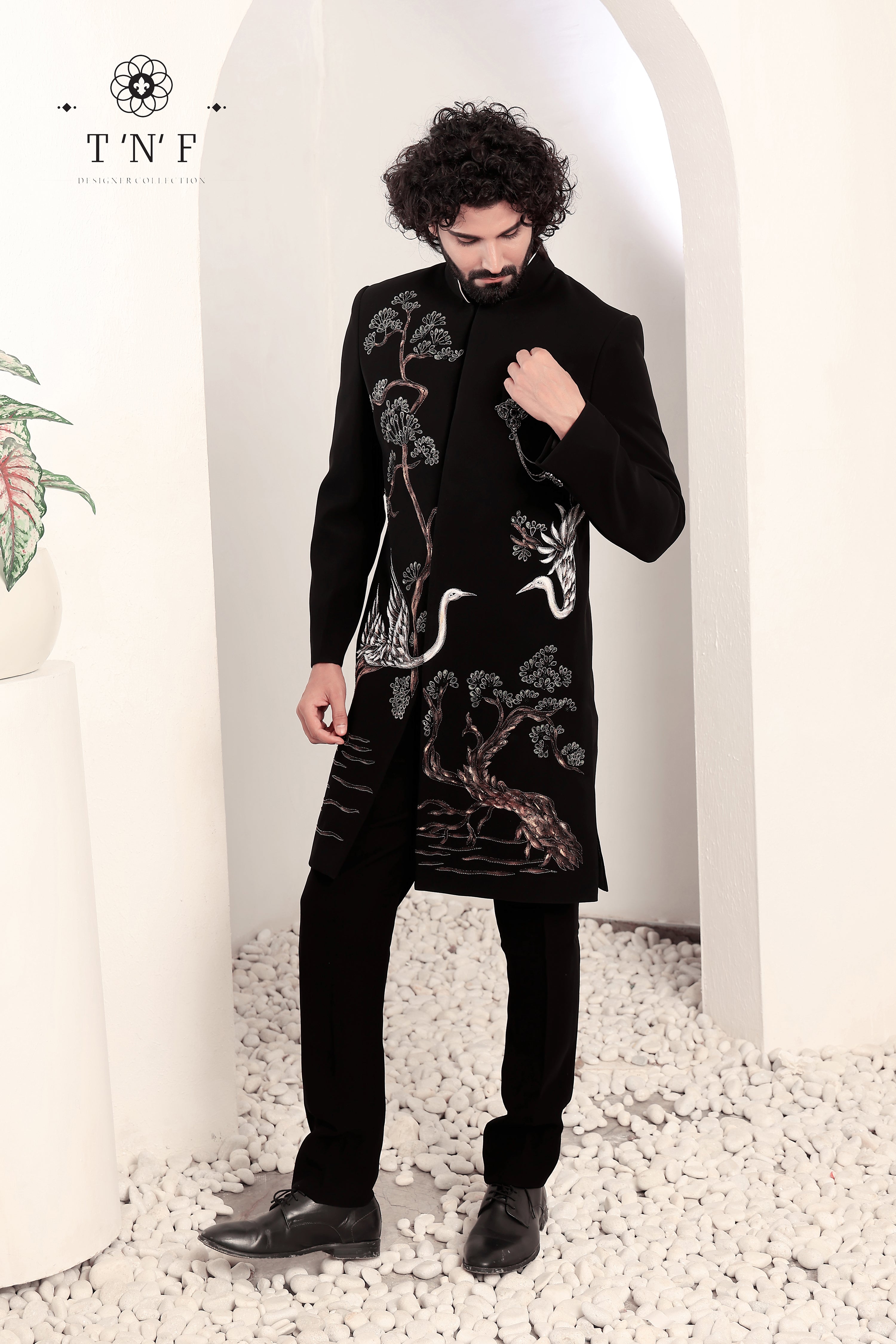 Eternal Crane Noir Embroidered Indo-western
