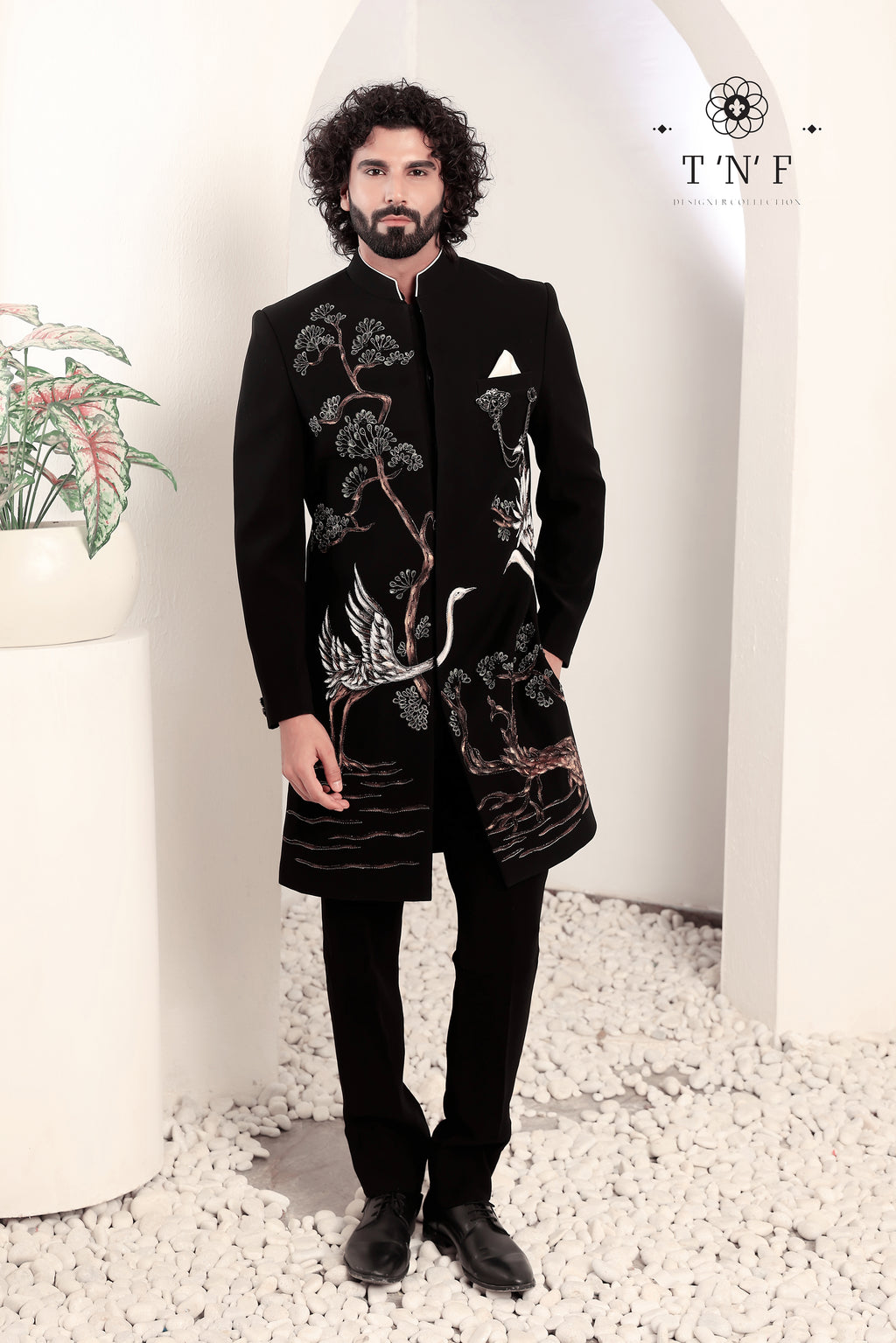 Eternal Crane Noir Embroidered Indo-western