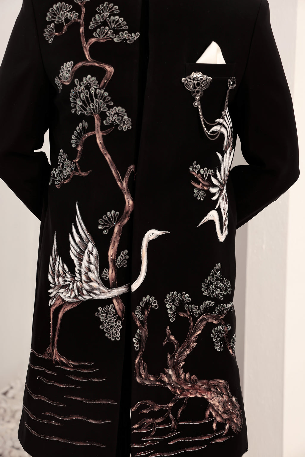 Eternal Crane Noir Embroidered Indo-western