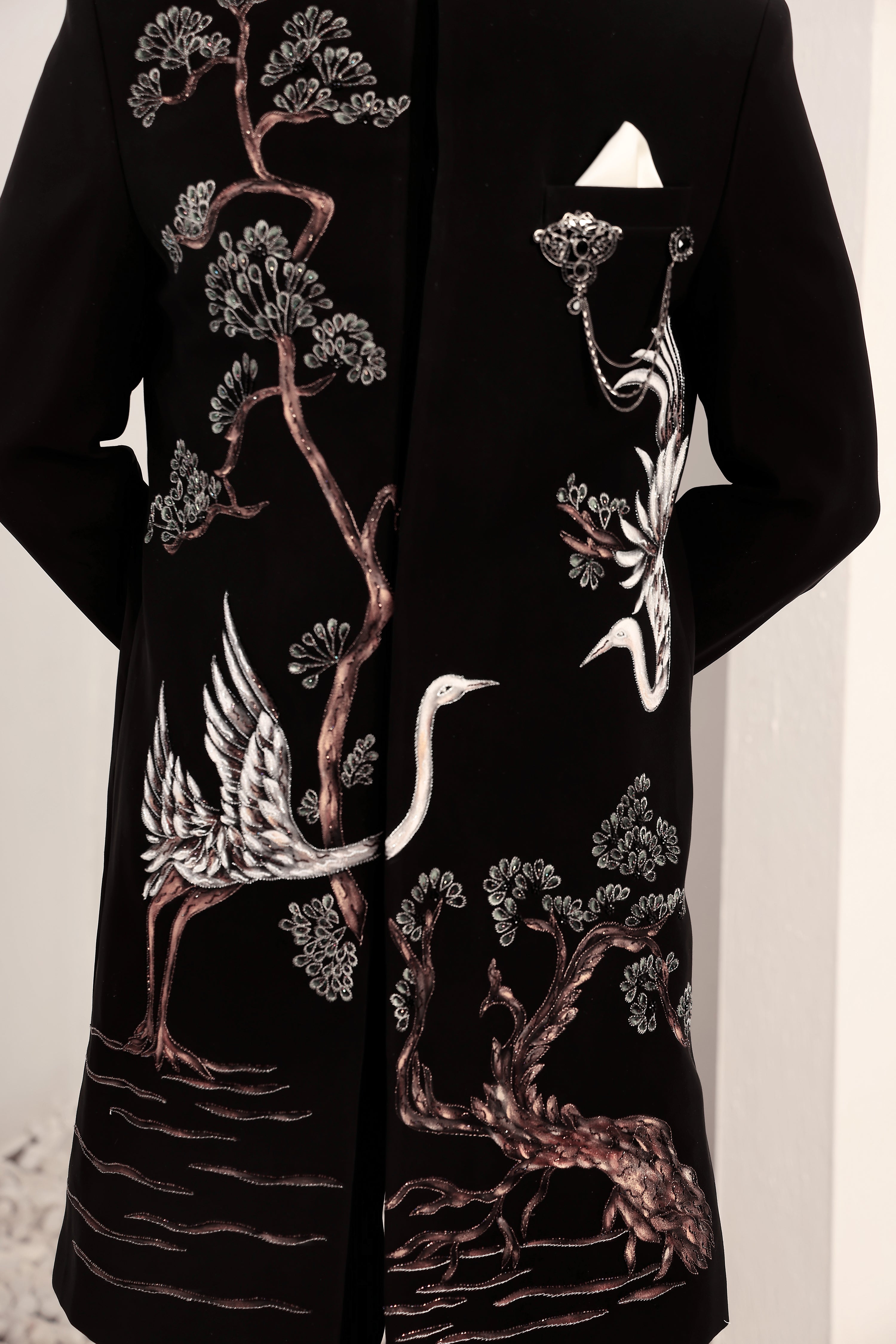 Eternal Crane Noir Embroidered Indo-western