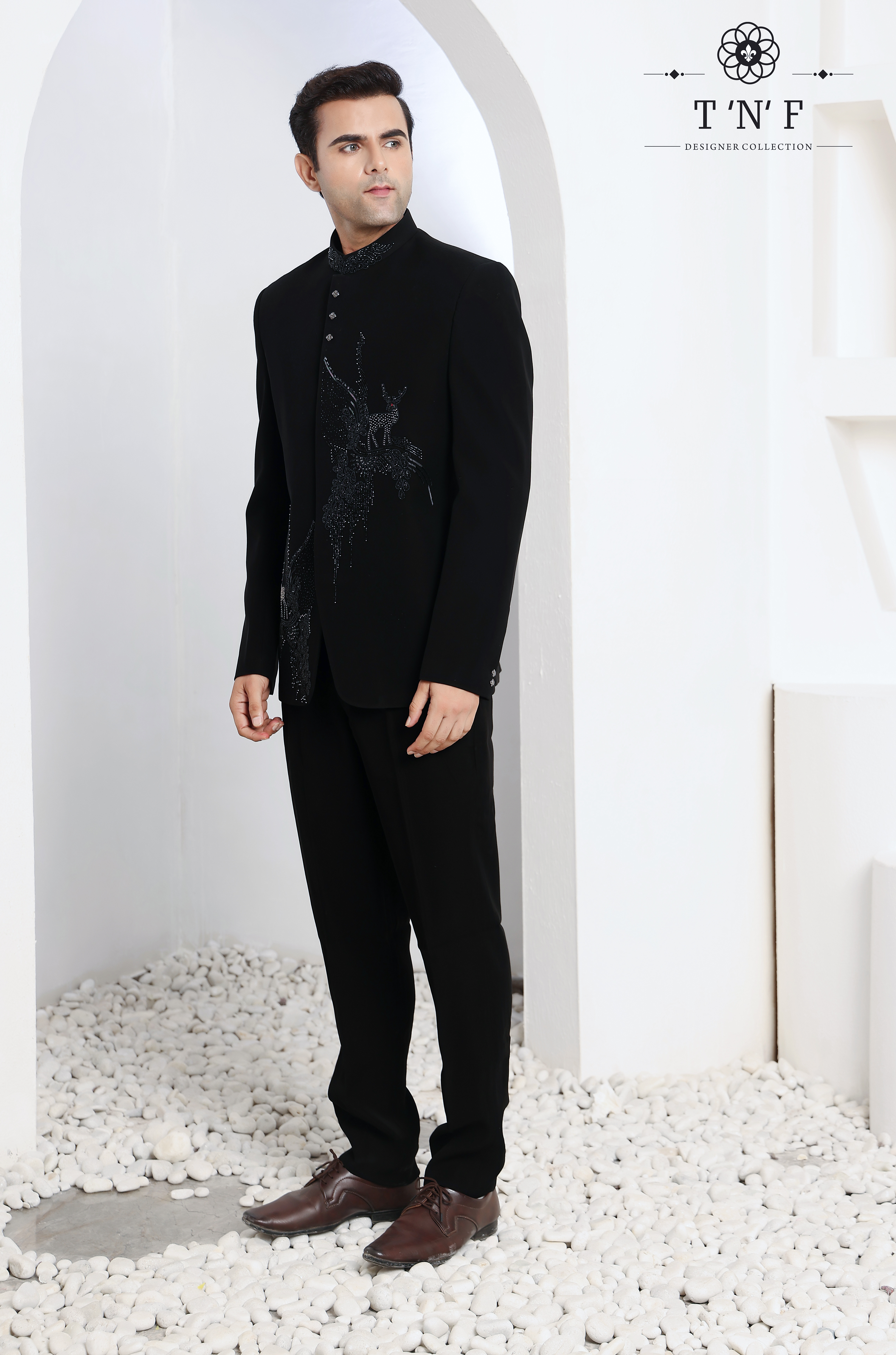 Twilight Deer Embroidered Bandhgala