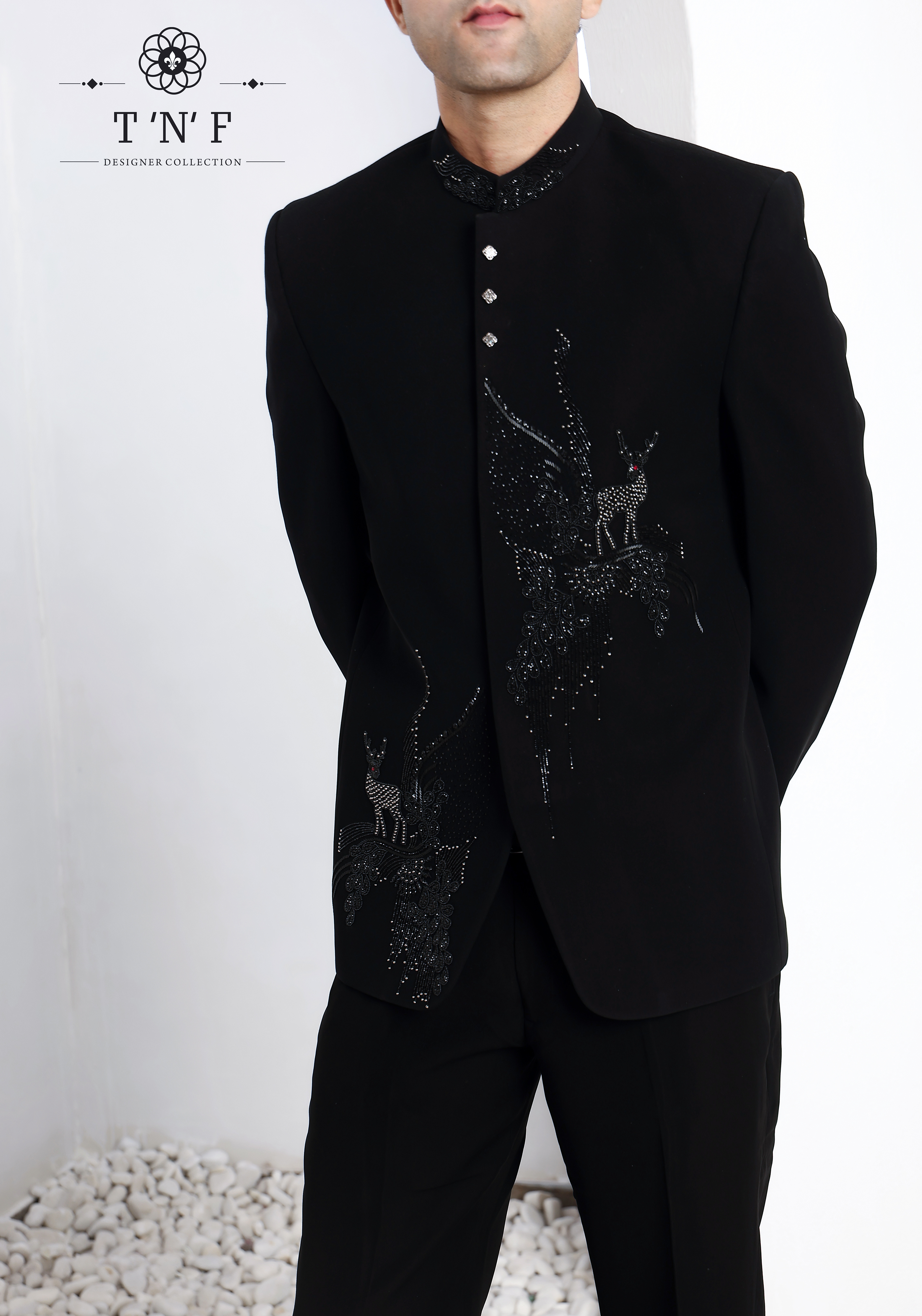 Twilight Deer Embroidered Bandhgala