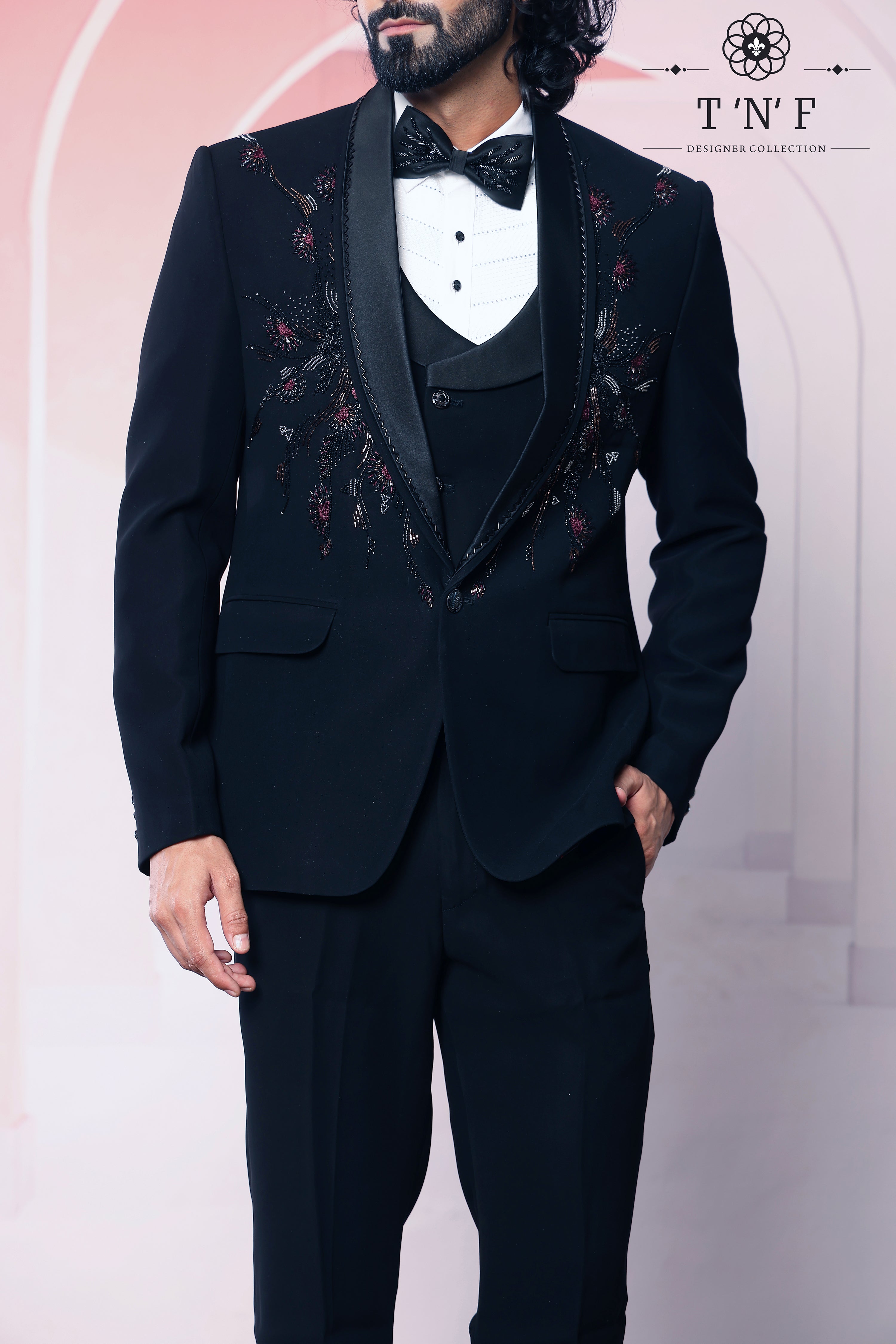 Crimson Noir Japanese embroidered Tuxedo