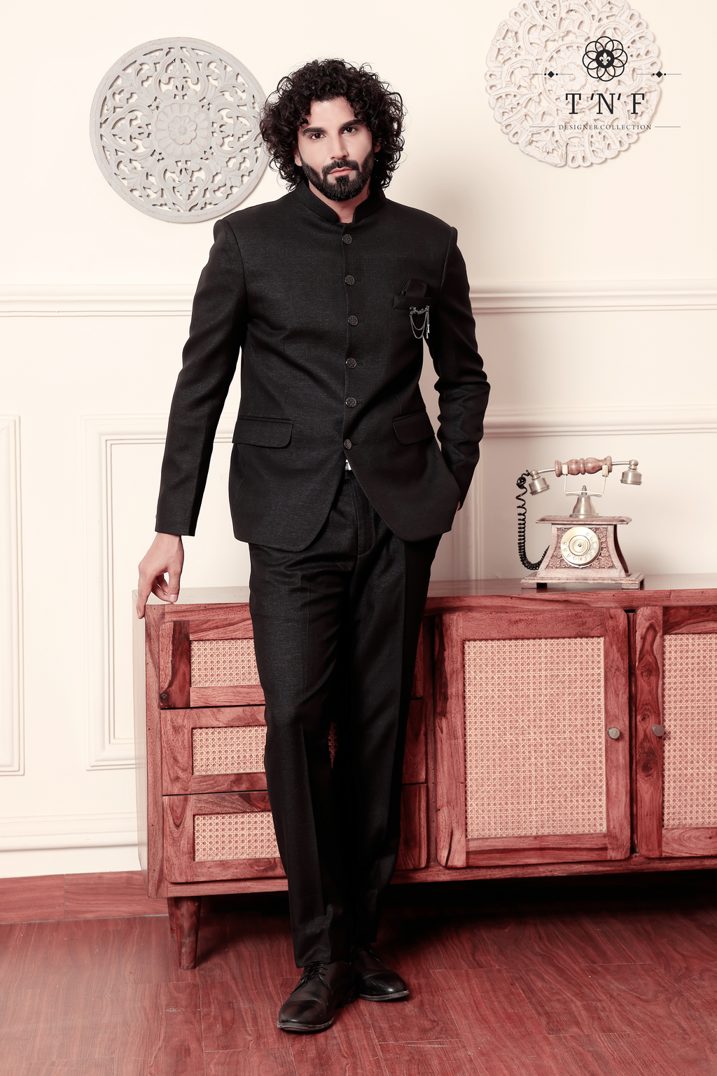 Regal Noir Textured Bandhgala