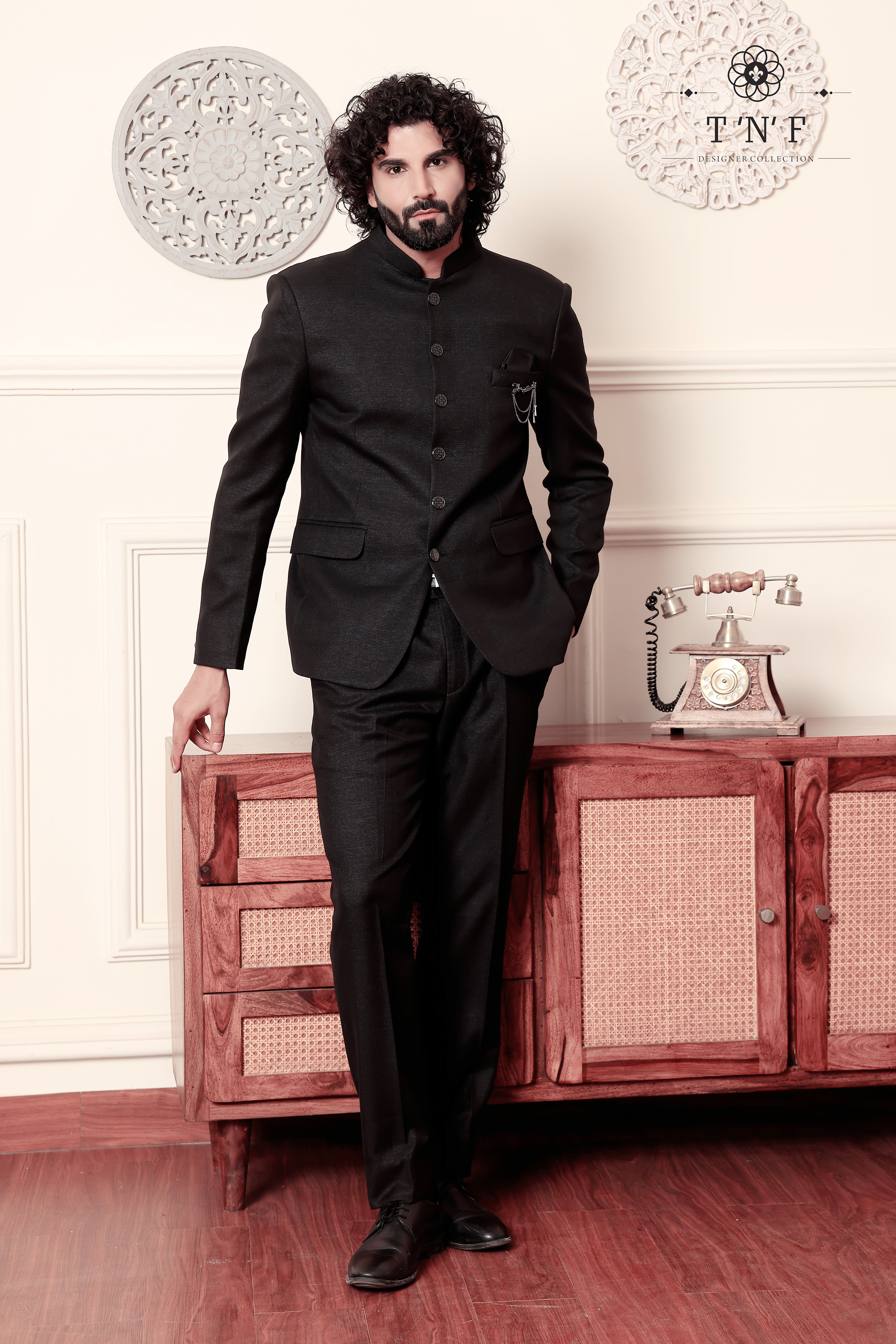 Regal Noir Textured Bandhgala