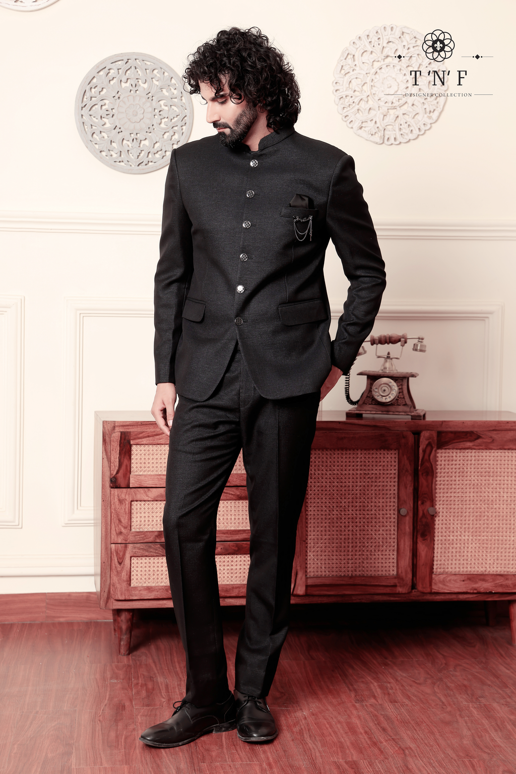 Regal Noir Textured Bandhgala