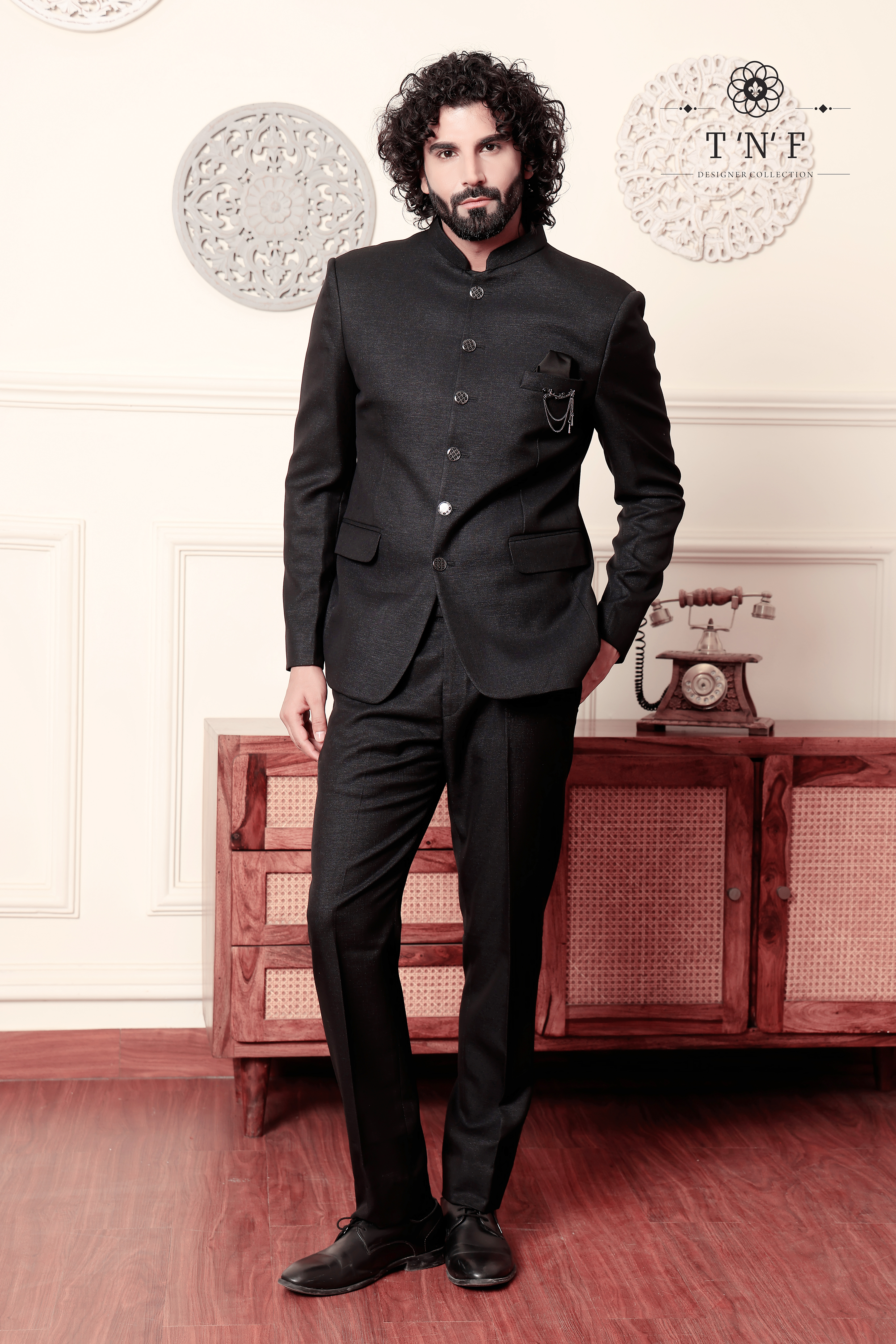 Regal Noir Textured Bandhgala