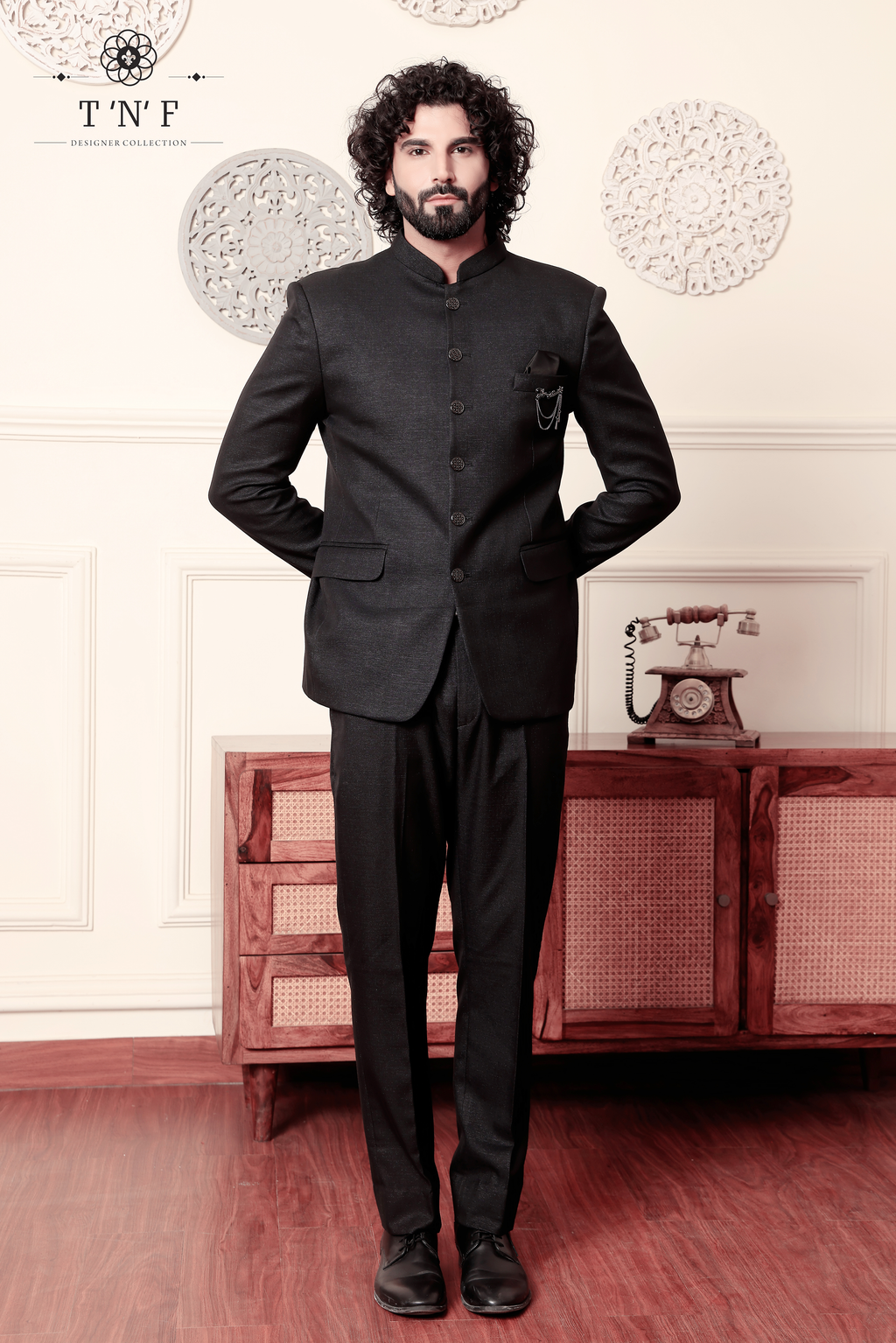 Regal Noir Textured Bandhgala