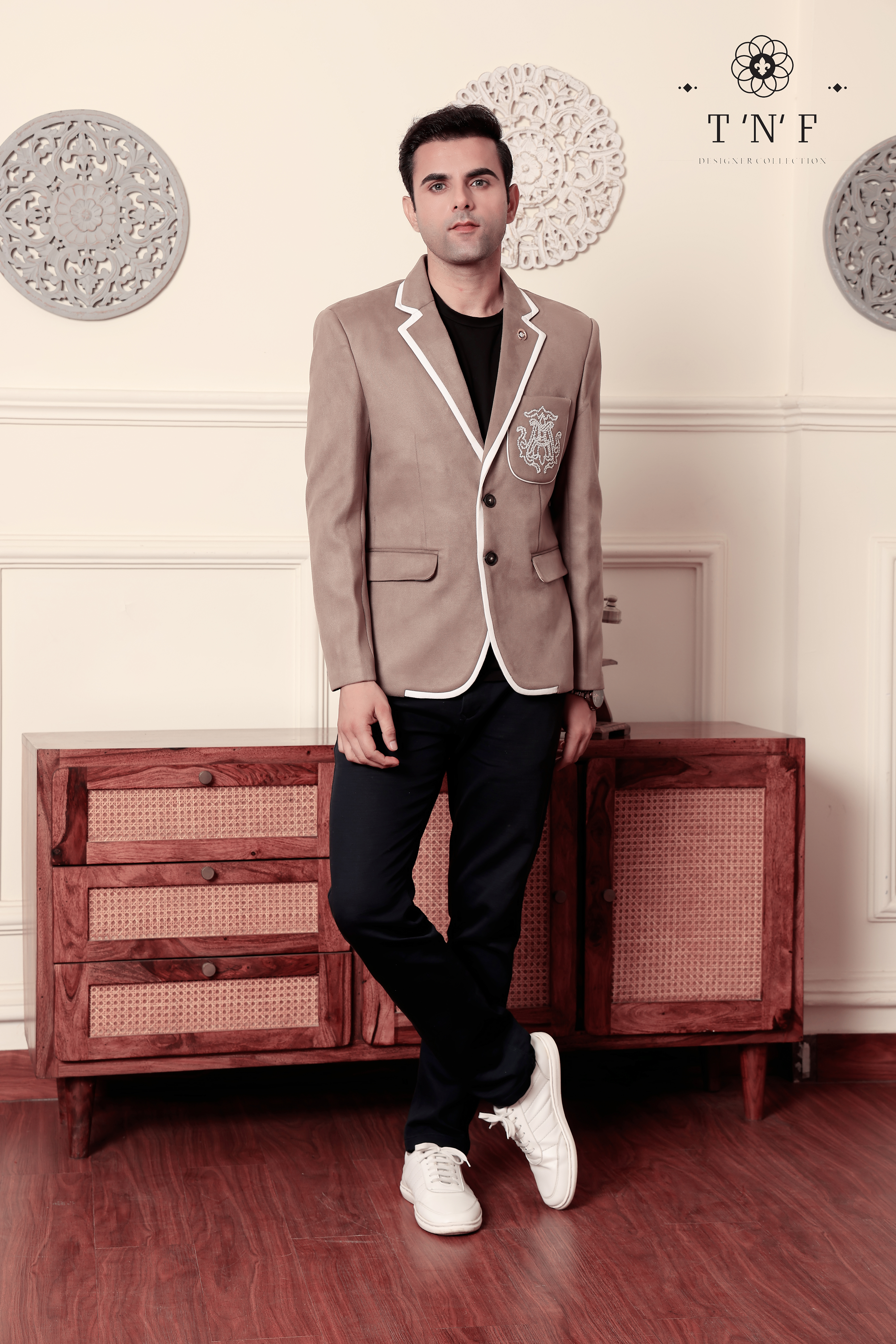 Beige Crest Embroidered Blazer