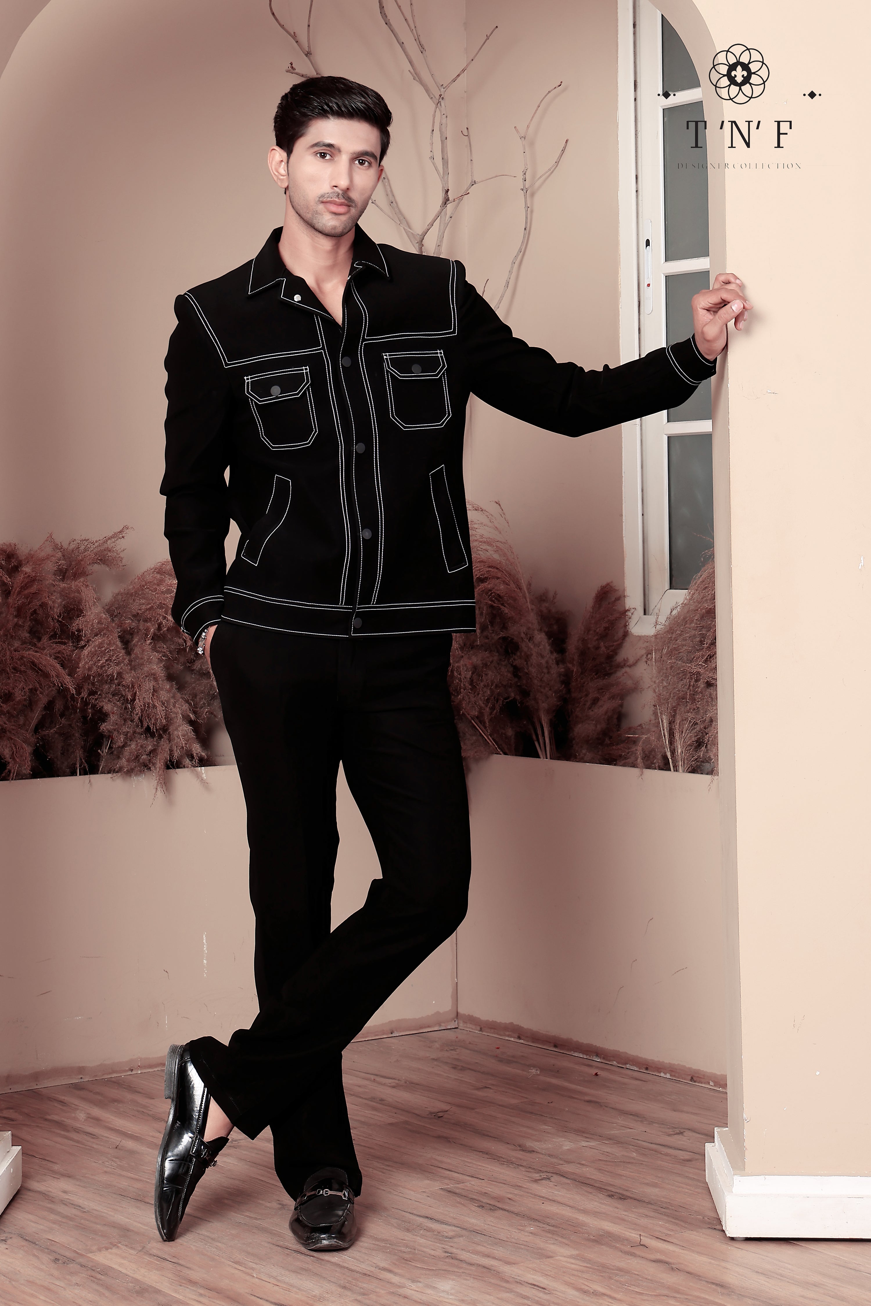 Noir Contrast Stitch Shacket