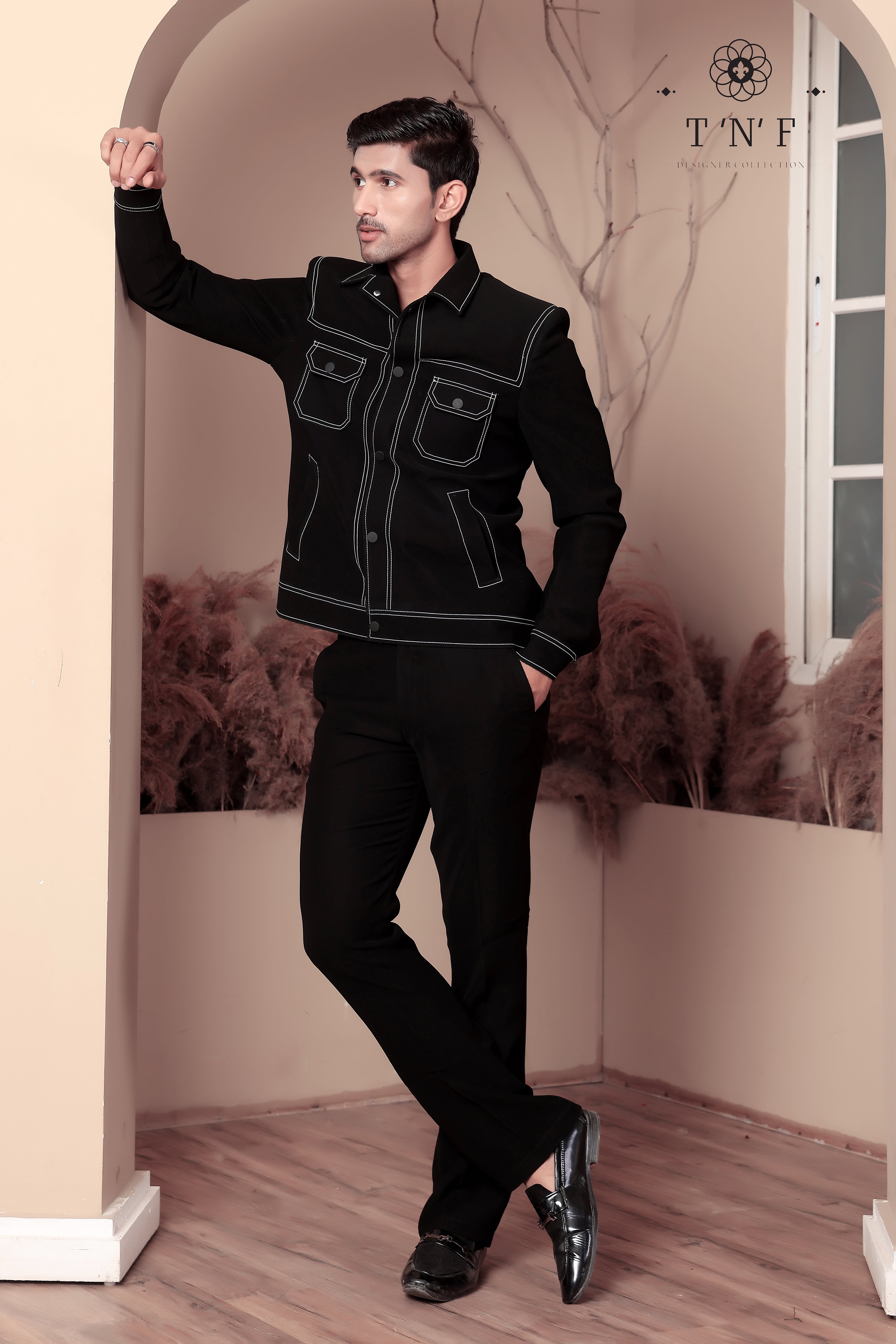Noir Contrast Stitch Shacket