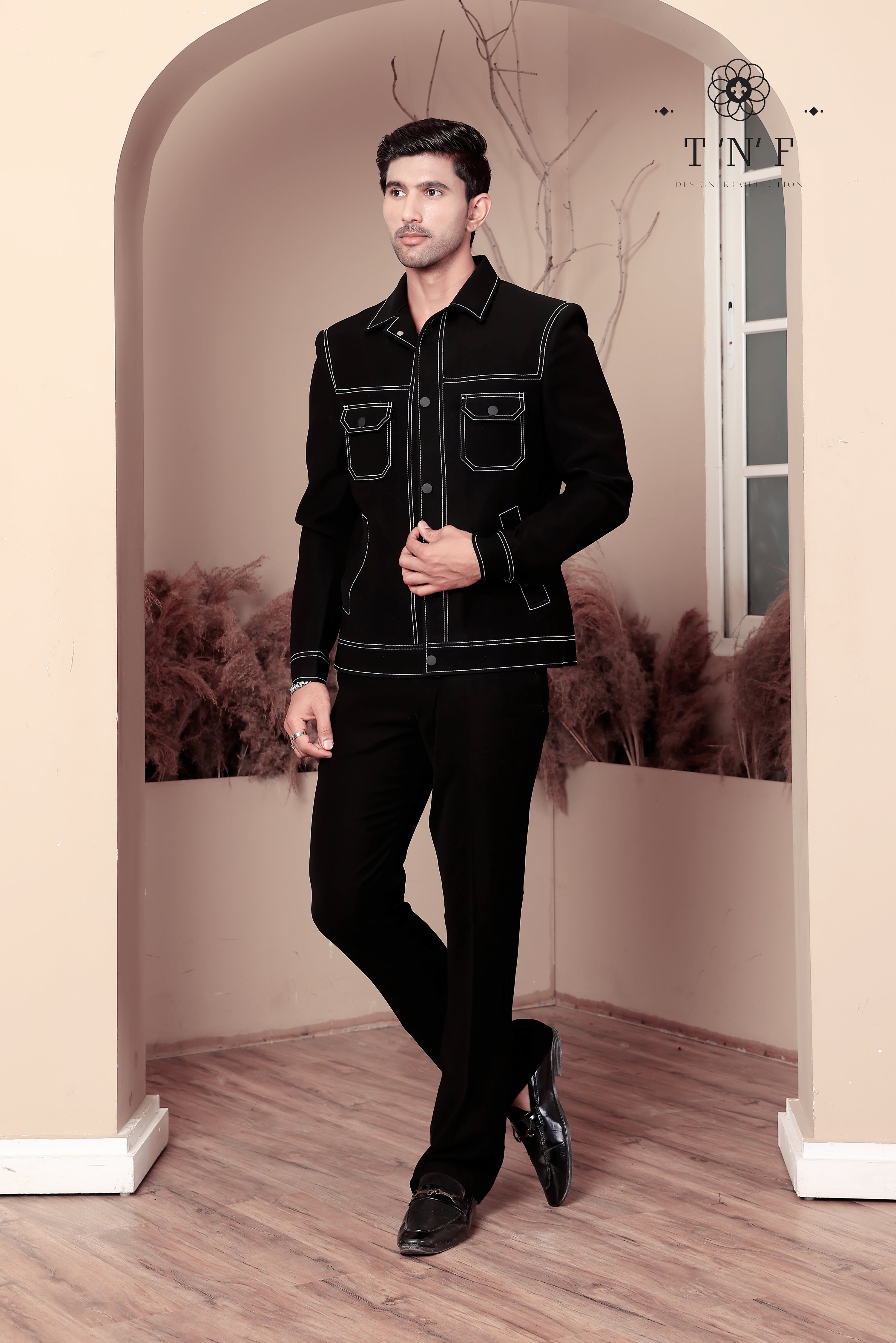 Noir Contrast Stitch Shacket