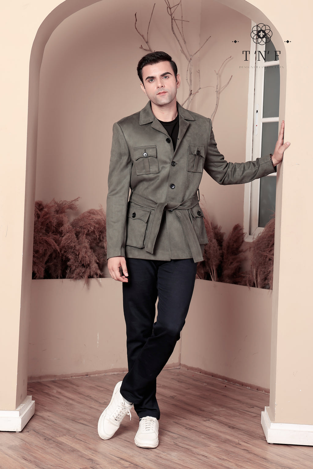 Olive Belted Safari Blazer
