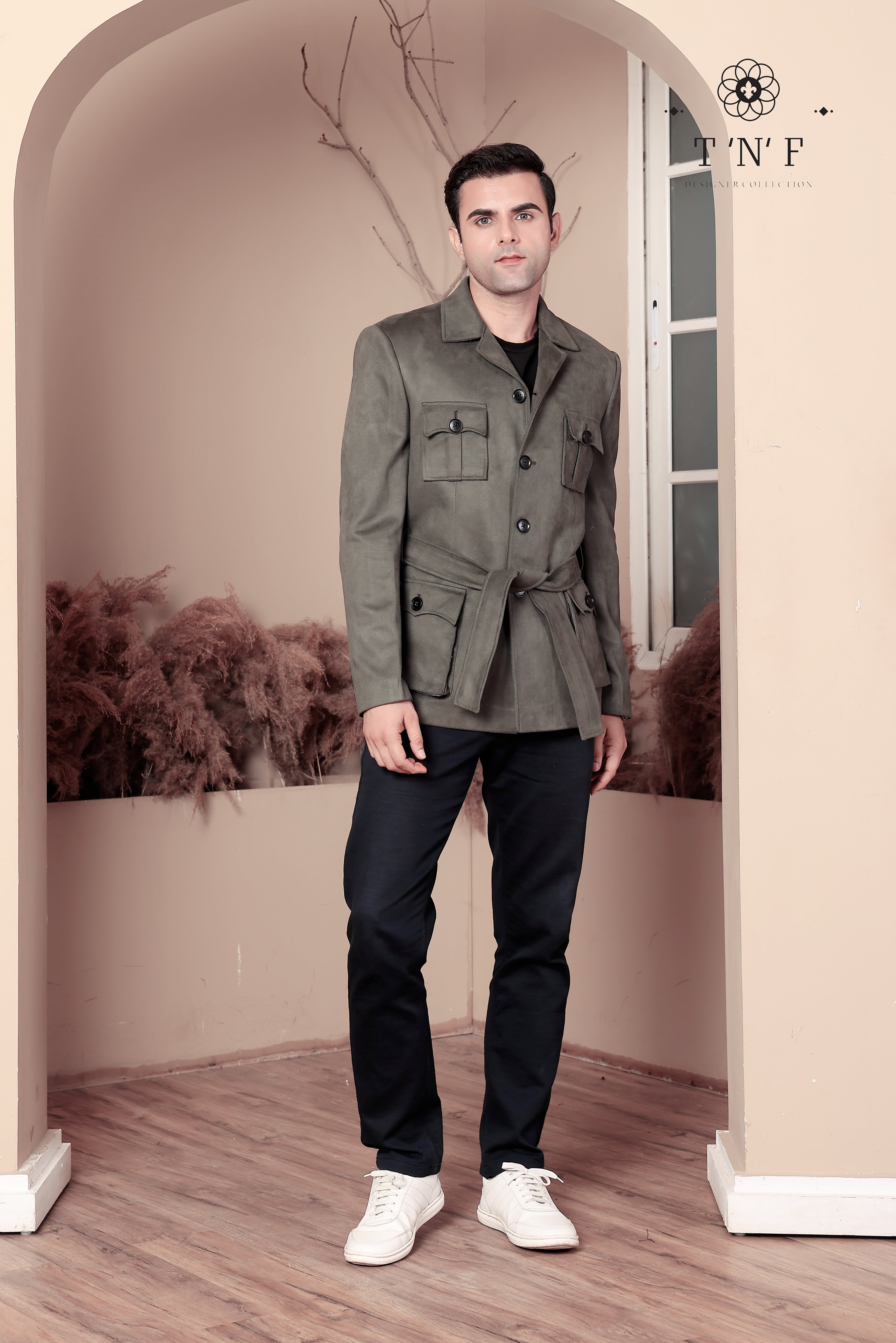 Olive Belted Safari Blazer
