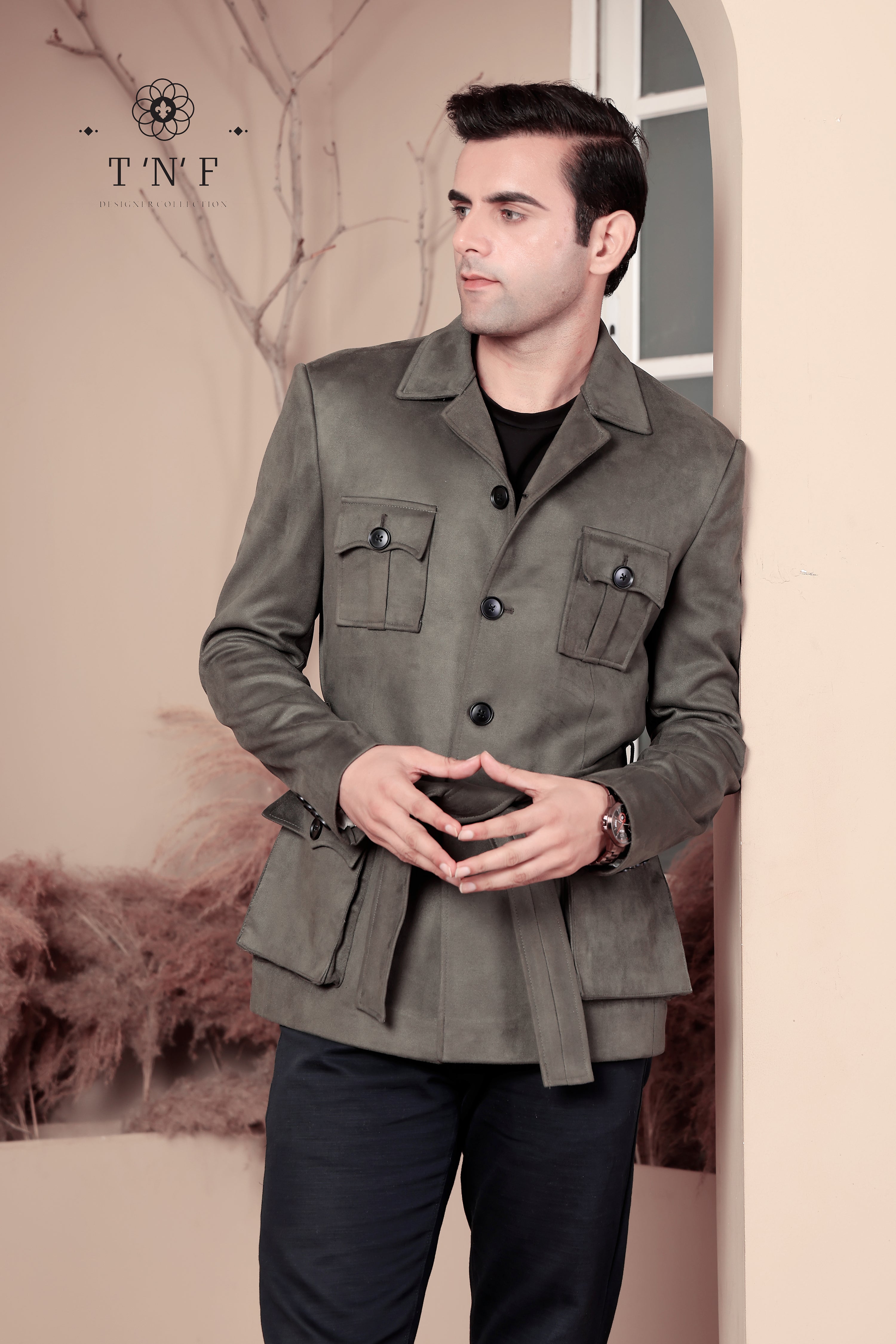 Olive Belted Safari Blazer