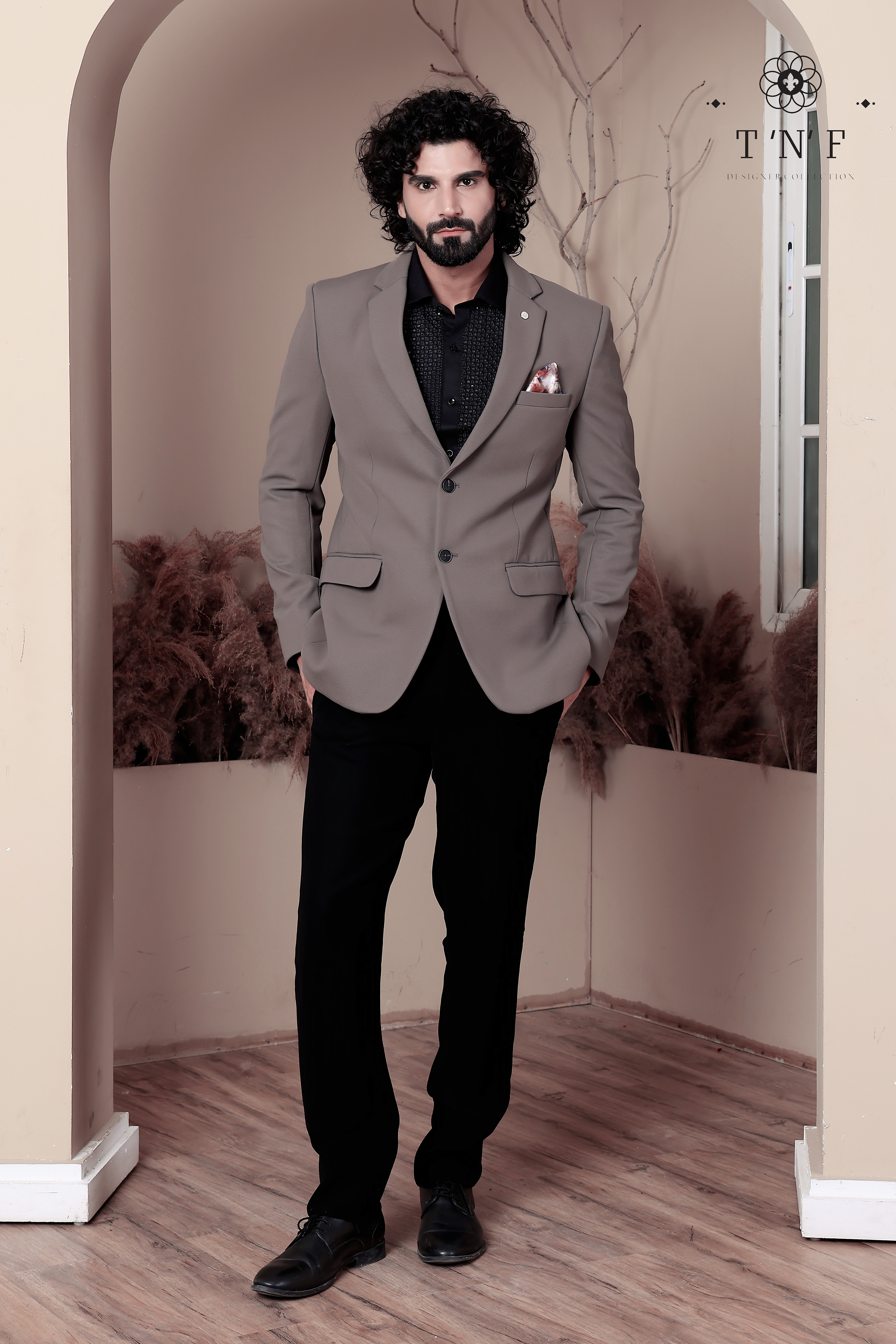 Taupe Textured Tailored Blazer