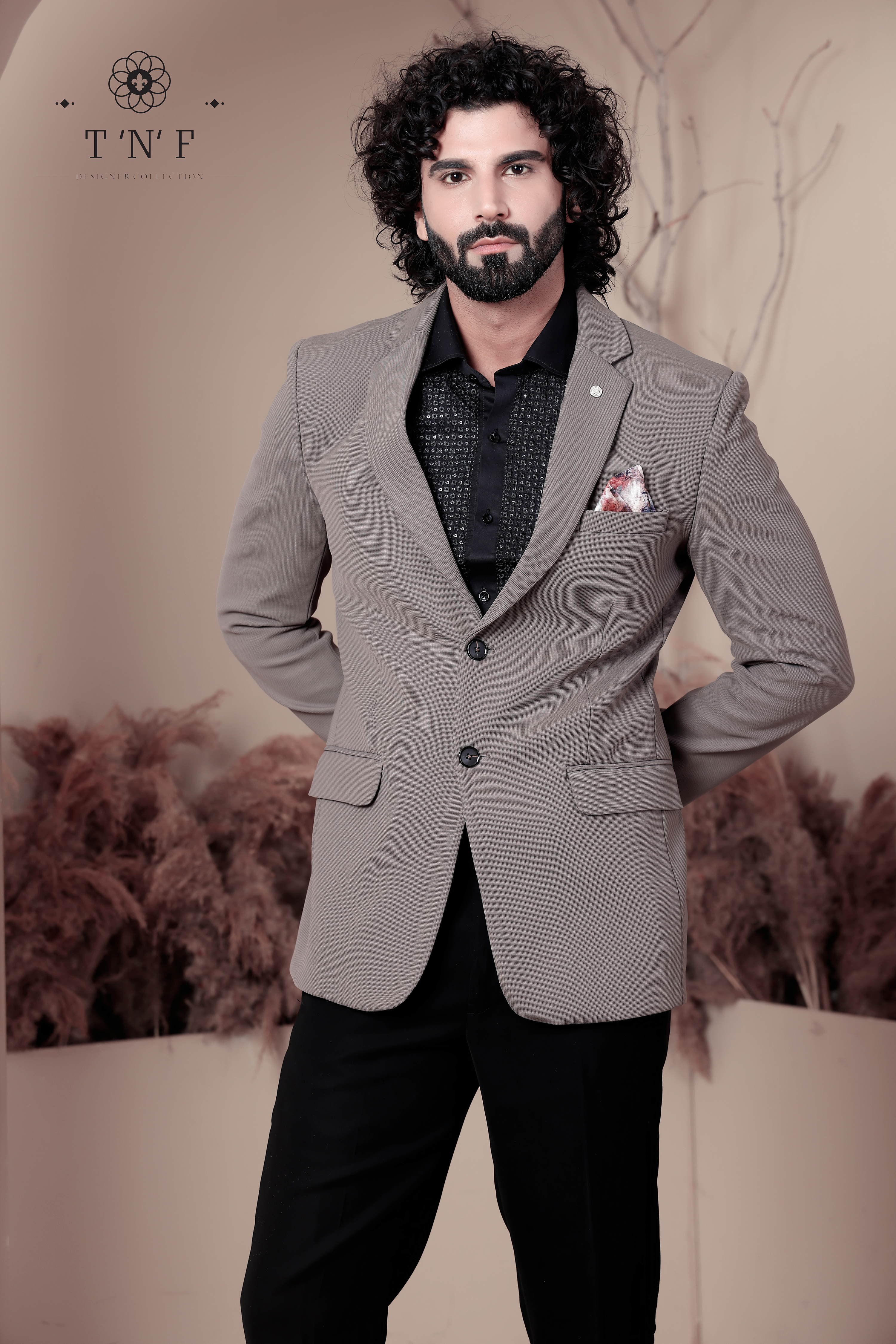 Taupe Textured Tailored Blazer