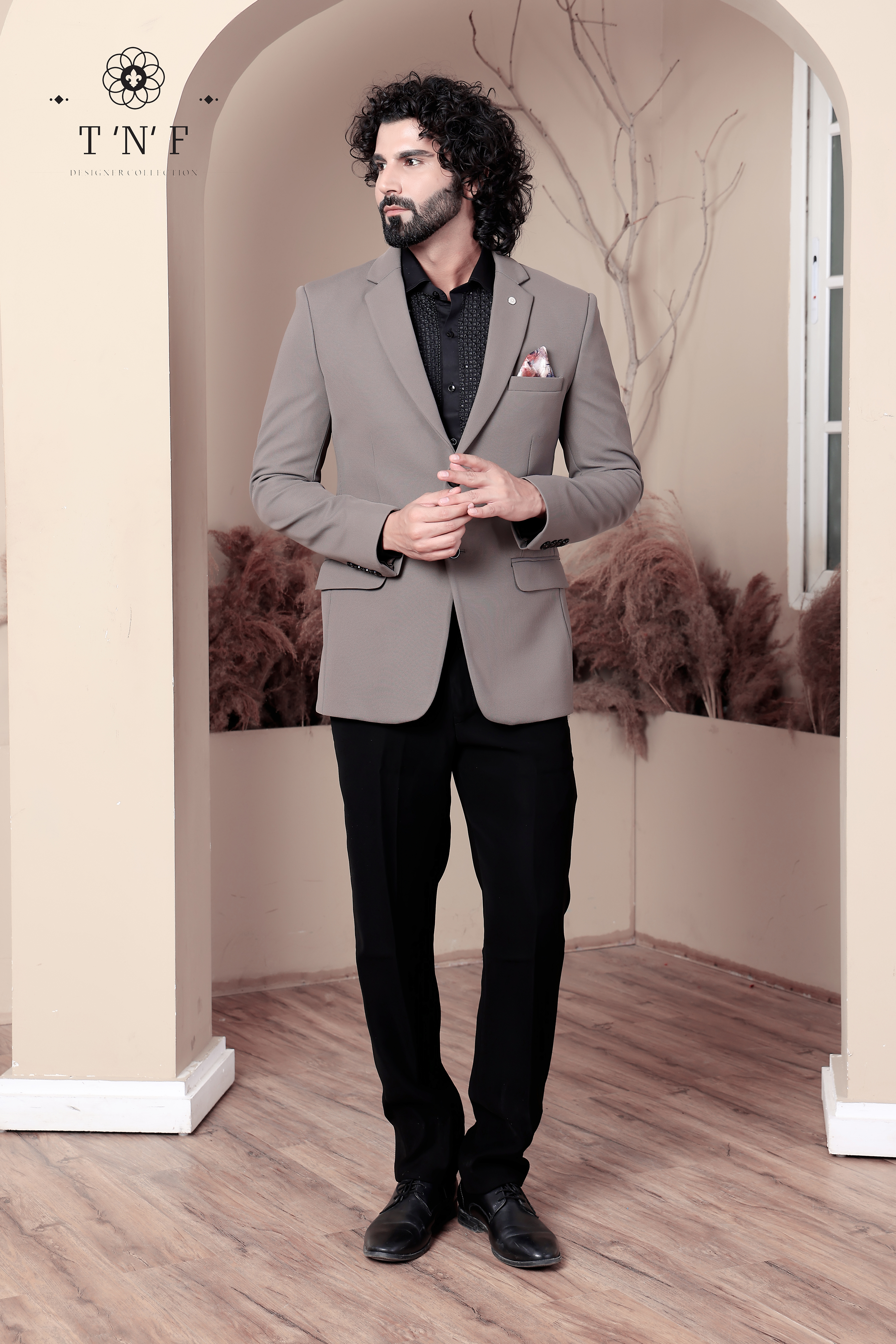 Taupe Textured Tailored Blazer